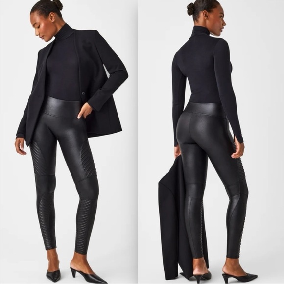 SPANX Moto Faux Leather Leggings In Black Size Medium Style 20136R